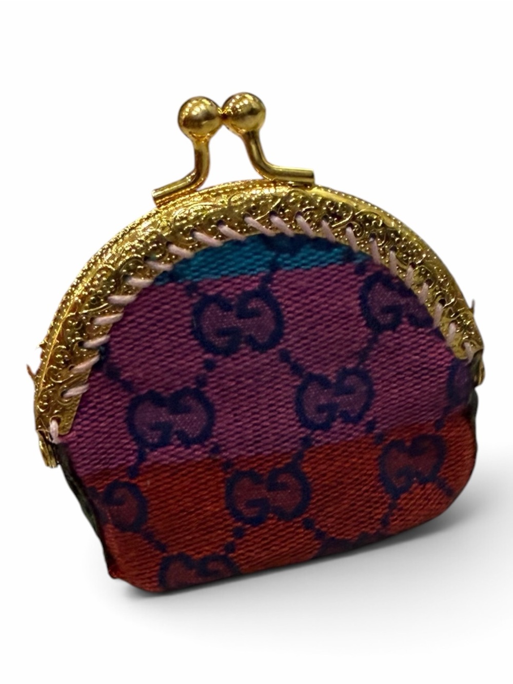 Upcycled Coinpurse /Gucci fabric Multicolor GG Canvas Coin Purse with Gold Frame - Picture 2 of 5